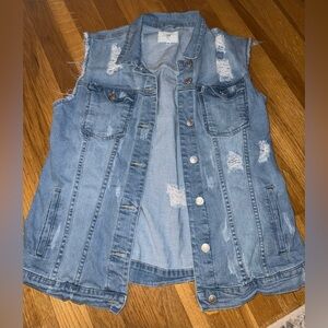 EUC I &‎ M Jean distressed jacket VEST medium blue denim WARM COAT